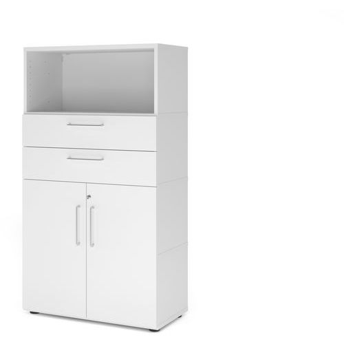 Hammerbacher - Armoire Combi 4 Niveaux - Blanc - Bois MFC - Pieds Réglables - Éco-responsable