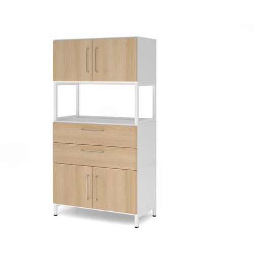 Armoire Combi À 4 Niveaux-socle Acier-blanc-chêne