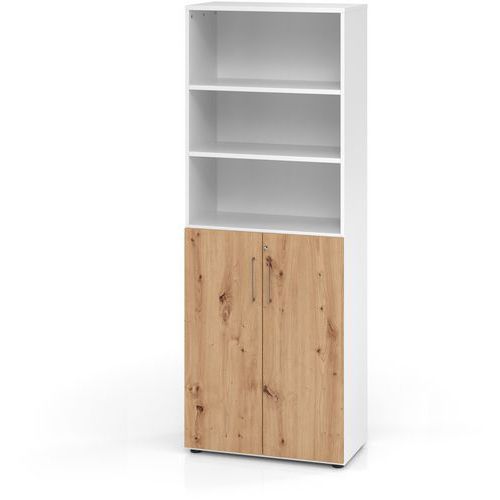 Hammerbacher - Armoire combinée 3 niveaux - Blanc Chêne Ambré - 2154x420mm - Bois MFC Éco-responsable