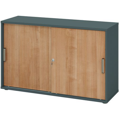 Armoire Portes Coulissantes - À Bande-2-graphite-noyer