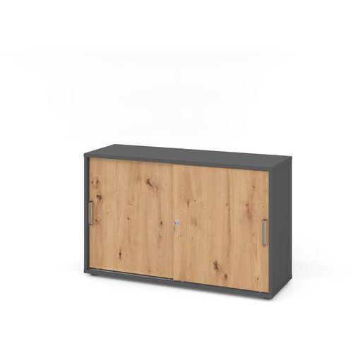 Armoire Coulissantes Poignées À Bande-2-graphite-chêne Ambré