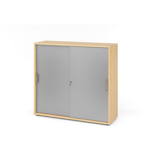 Armoire Portes Coulissantes À Bande-3 Cases-érable-argent