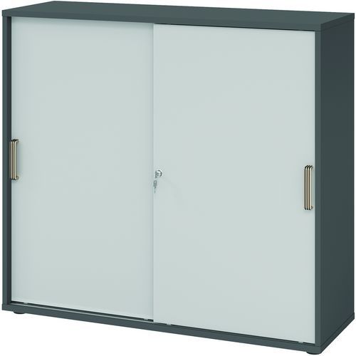 Armoire Portes Coulissantes À Bande-3 Cases-graphite-gris