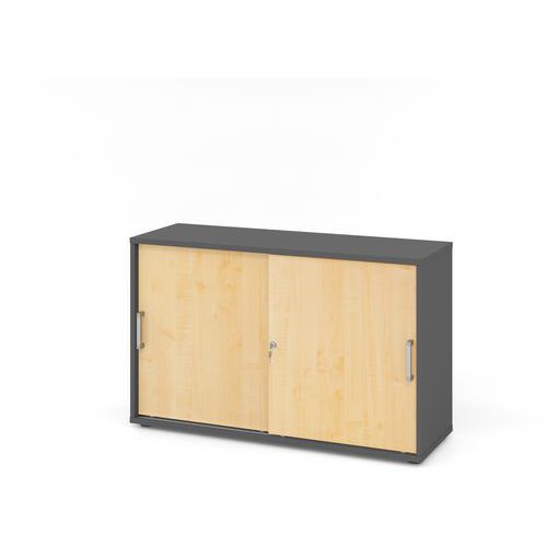 Hammerbacher - Armoire de bureau portes coulissantes - Érable/Anthracite - 748x400mm - Éco-responsable