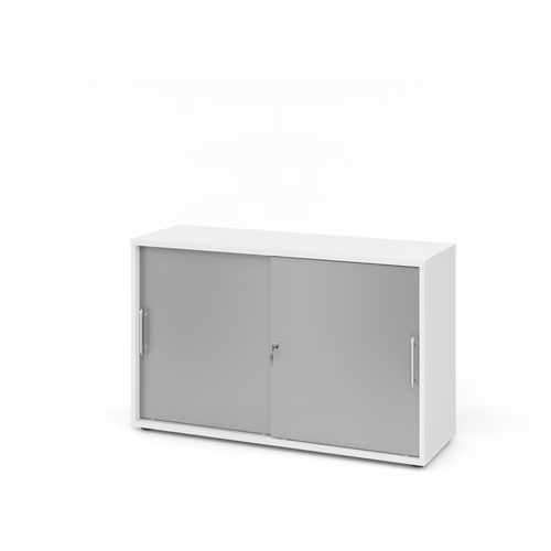 Hammerbacher - Armoire de bureau portes coulissantes - Blanc/Argent - 748x400mm - Bois MFC - Éco-responsable