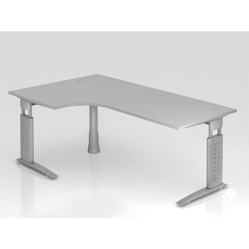 Hammerbacher - Bureau d'angle 90° Métal Argent - 200x120cm Gris - Plateau Mélaminé 25mm - Éco-responsable FSC