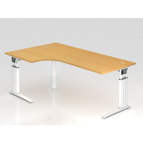Hammerbacher - Bureau d'angle 90° Métal Hêtre/Blanc 200x120cm FSC Éco-responsable