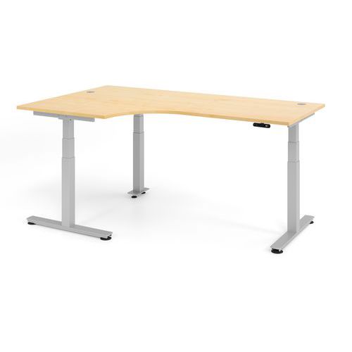 Bureau Assis-debout À Angle 90°-200x120cm-érable-argent