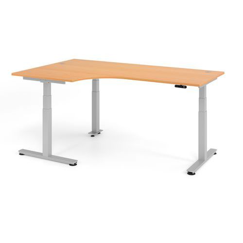 Bureau Assis-debout À Angle 90°-200x120cm-hêtre-argent