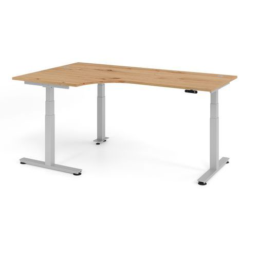 Bureau Assis-debout À Angle 90°-200x120cm-chêne Ambré-argent