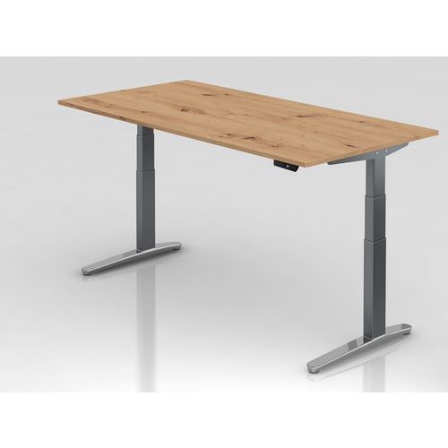 Hammerbacher - Bureau droit assis-debout XBHM 200x100cm Chêne ambré/Graphite - Hauteur réglable 65-130cm - Ergonomique FSC