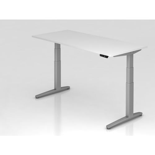Bureau Assis-debout Pied Argent Xbhm-180x80cm-blanc-argent