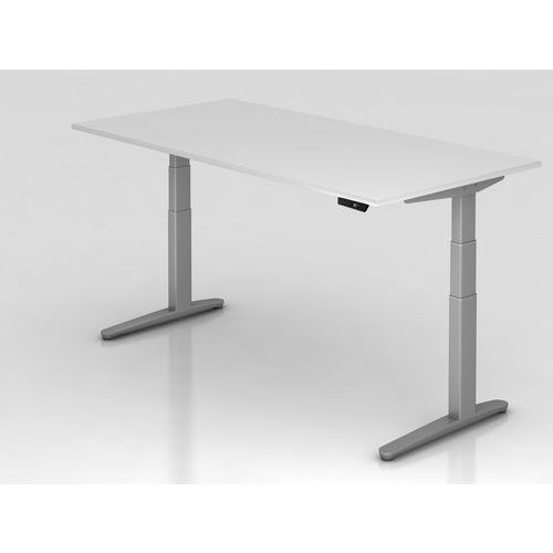 Bureau Assis-debout Pied Argent Xbhm-200x80cm-blanc-argent