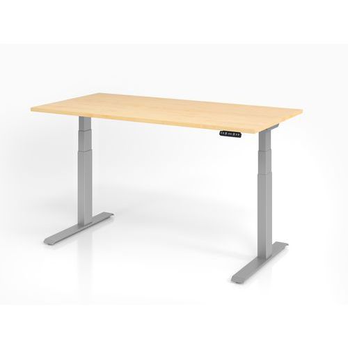 Hammerbacher - Bureau assis-debout XDKB 160x80cm Érable/Argent - Hauteur réglable 64-129cm - Ergonomique et Éco-responsable