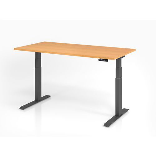 Hammerbacher - Bureau assis-debout XDKB 160x80cm Hêtre Graphite - Hauteur réglable 64-129cm - Ergonomique et Éco-responsable