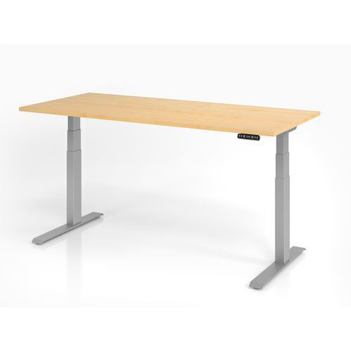 Hammerbacher - Bureau assis-debout XDKB 180x80cm Érable/Argent - Hauteur réglable 64-129cm - Ergonomique et Éco-responsable
