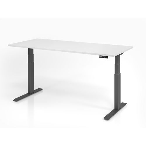 Hammerbacher - Bureau assis-debout XDKB 180x80cm Blanc/Anthracite - Hauteur réglable 64-129cm - Ergonomique et Éco-responsable