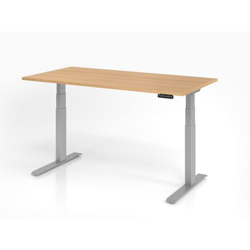 Hammerbacher - Bureau assis-debout XDKB 160x80cm Chêne/Argent - Ergonomique et Éco-responsable - Hauteur réglable 64-129cm