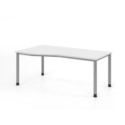 Bureau Asymétrique À 4 Pieds Ronds-180x100cm-blanc-argent