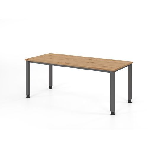 Hammerbacher - Bureau droit 180x80cm Chêne Ambré Graphite - 4 pieds carrés réglables 68-81cm - FSC