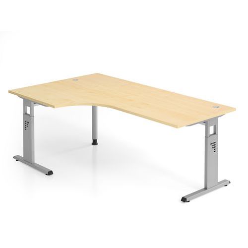 Hammerbacher - Bureau d'angle O-200x120cm Érable/Argent - Éco-responsable FSC - Bureau professionnel
