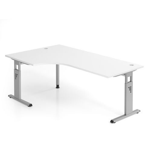Hammerbacher - Bureau d'angle O 200x120cm Blanc Argent - Éco-responsable FSC - Bureau professionnel