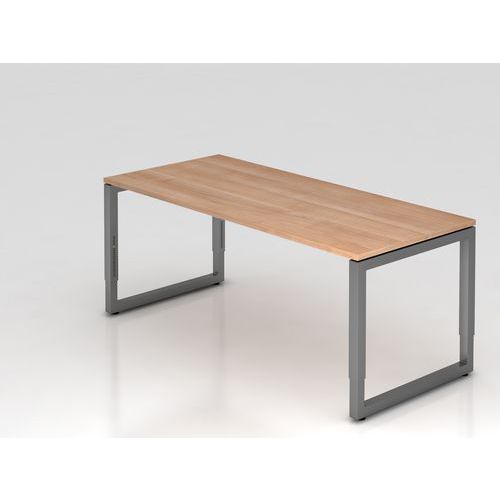 Hammerbacher - Bureau droit 180x80cm Noyer Graphite - Pieds O Carré Anthracite - Hauteur Réglable 65-85cm - FSC