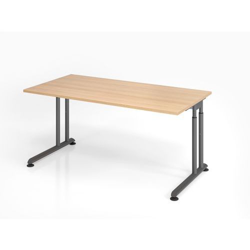 Hammerbacher - Bureau droit ZS16 160x80cm Chêne Graphite - Piétement C Anthracite - Hauteur Réglable 68-82cm - Licence FSC