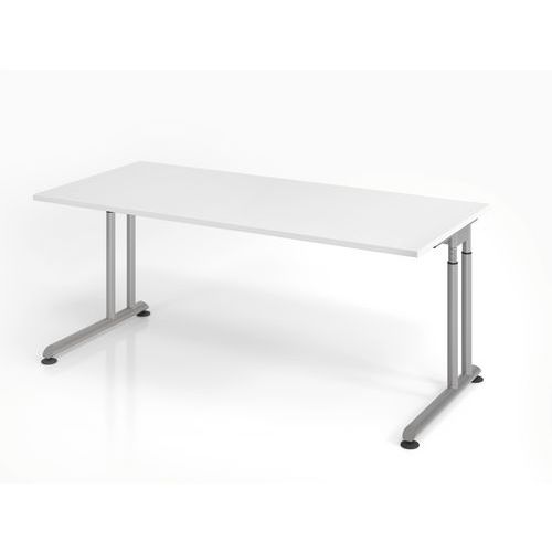 Hammerbacher - Bureau droit ZS19 180x80cm - Plateau Blanc, Piétement Argent - Hauteur Réglable 68-82cm - FSC