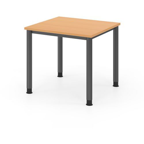 Hammerbacher - Bureau droit 80x80cm Hêtre Graphite - 4 pieds ronds réglables - FSC