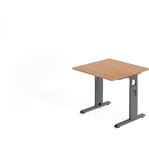 Hammerbacher - Bureau Carré Piètement en C 80x80cm Noyer Graphite - Hauteur Réglable 65-85cm - Éco-responsable FSC