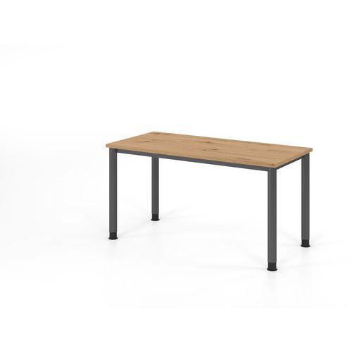 Hammerbacher - Bureau droit 140x67cm Chêne ambré Graphite - 4 pieds ronds réglables - Éco-responsable FSC