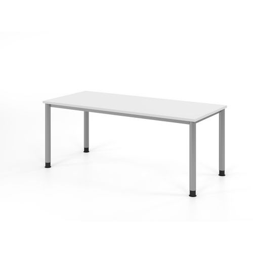Bureau Droit À 4 Pieds Ronds-180x80cm-blanc-argent