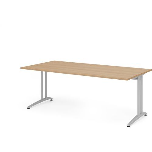 Hammerbacher - Bureau droit piètement en C 200x100cm Chêne Argent - Éco-responsable FSC