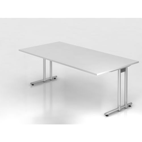 Bureau Droit Piètement En C Ns2e-200x100cm-blanc-argent