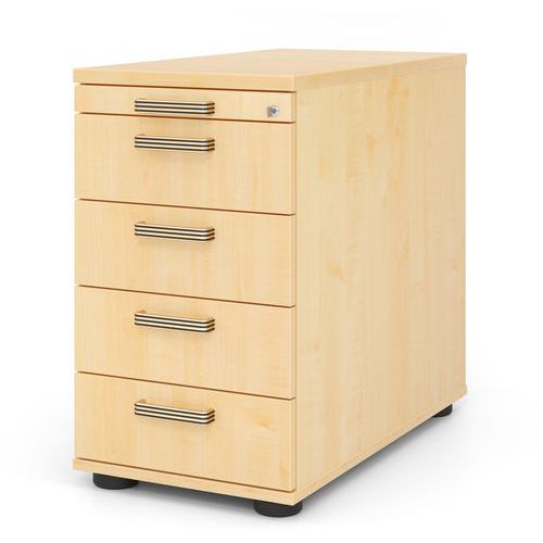 Hammerbacher - Caisson de bureau 4 tiroirs - Érable - Mobile & Fermeture à clé - 80cm Profondeur - FSC