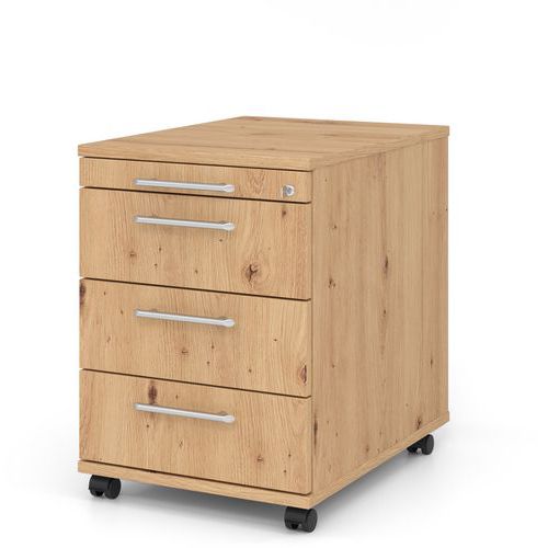 Caisson Mobile 3 Tiroirs Poignée Plastique-p58cm-chêne Ambré