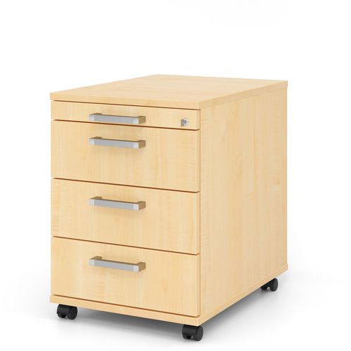 Hammerbacher - Caisson mobile 3 tiroirs - Érable - 58cm Profondeur - Fermeture à clé - Mobile et Éco-responsable