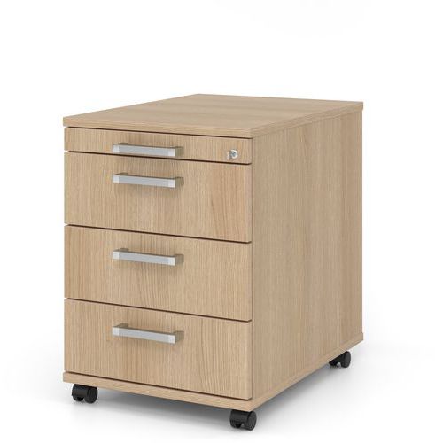 Hammerbacher - Caisson mobile 3 tiroirs - Chêne - 58cm - Mobile, Fermeture à clé, FSC