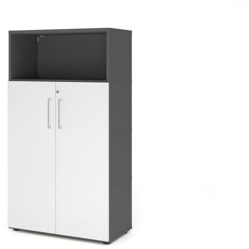 Hammerbacher - Armoire de bureau à 2 portes - 4 niveaux - Graphite Blanc - 1450x800x420mm - Bois MFC - Éco-responsable
