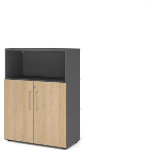 Hammerbacher - Armoire de bureau 2 portes - Graphite et Chêne - 1098x800x420mm - Éco-responsable