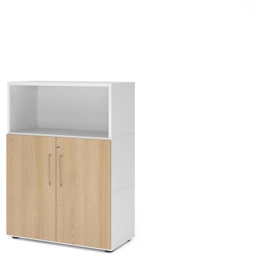 Hammerbacher - Armoire de bureau 2 portes 3 niveaux - Blanc Chêne - Bois MFC - Éco-responsable