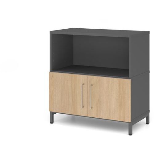 Hammerbacher - Armoire de bureau 2 portes - Chêne et Anthracite - 80x82.8x42cm - Éco-responsable