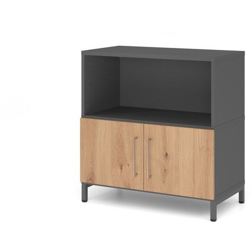 Hammerbacher - Étagère 2 portes Graphite Chêne Ambré - 80x82.8x42cm - Éco-responsable