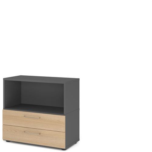 Hammerbacher - Armoire de bureau avec 2 tiroirs - Graphite et Chêne - 800x746x420 mm - Éco-responsable