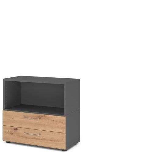 Étagère Avec 2 Tiroirs-2 Niveaux-graphite-chêne Ambré