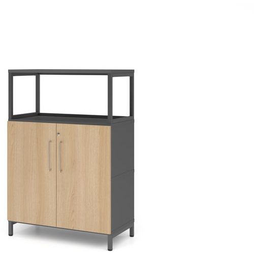 Étagère Cadre Ouvert Socle Et Portes-3-graphite-chêne