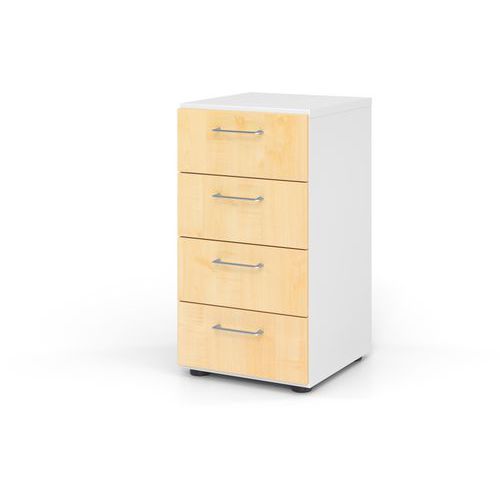 Hammerbacher - Étagère de bureau étroite Advanced - 4 tiroirs - Blanc Érable - Bois MFC - 748x400x420mm - Éco-responsable