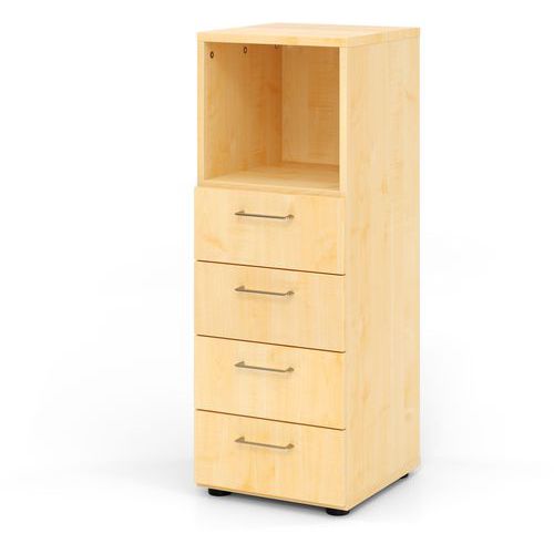 Hammerbacher - Étagère Étroite 4 Tiroirs 1 Niveau Advanced - Érable - Bois MFC - 1100x417x420mm - Éco-responsable