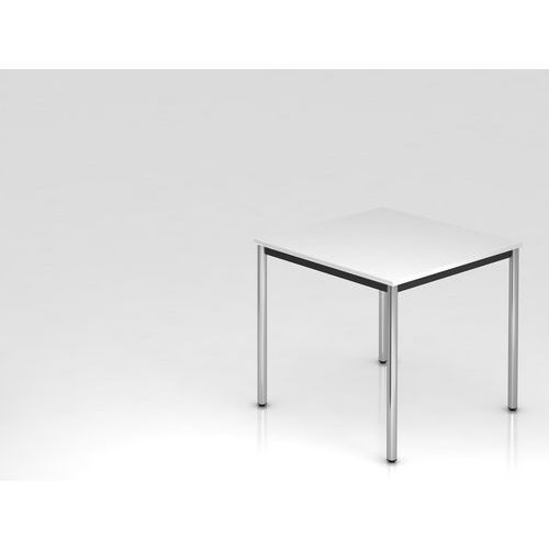 Table De Réunion À Pieds Ronds-80x80cm-blanc-chrome